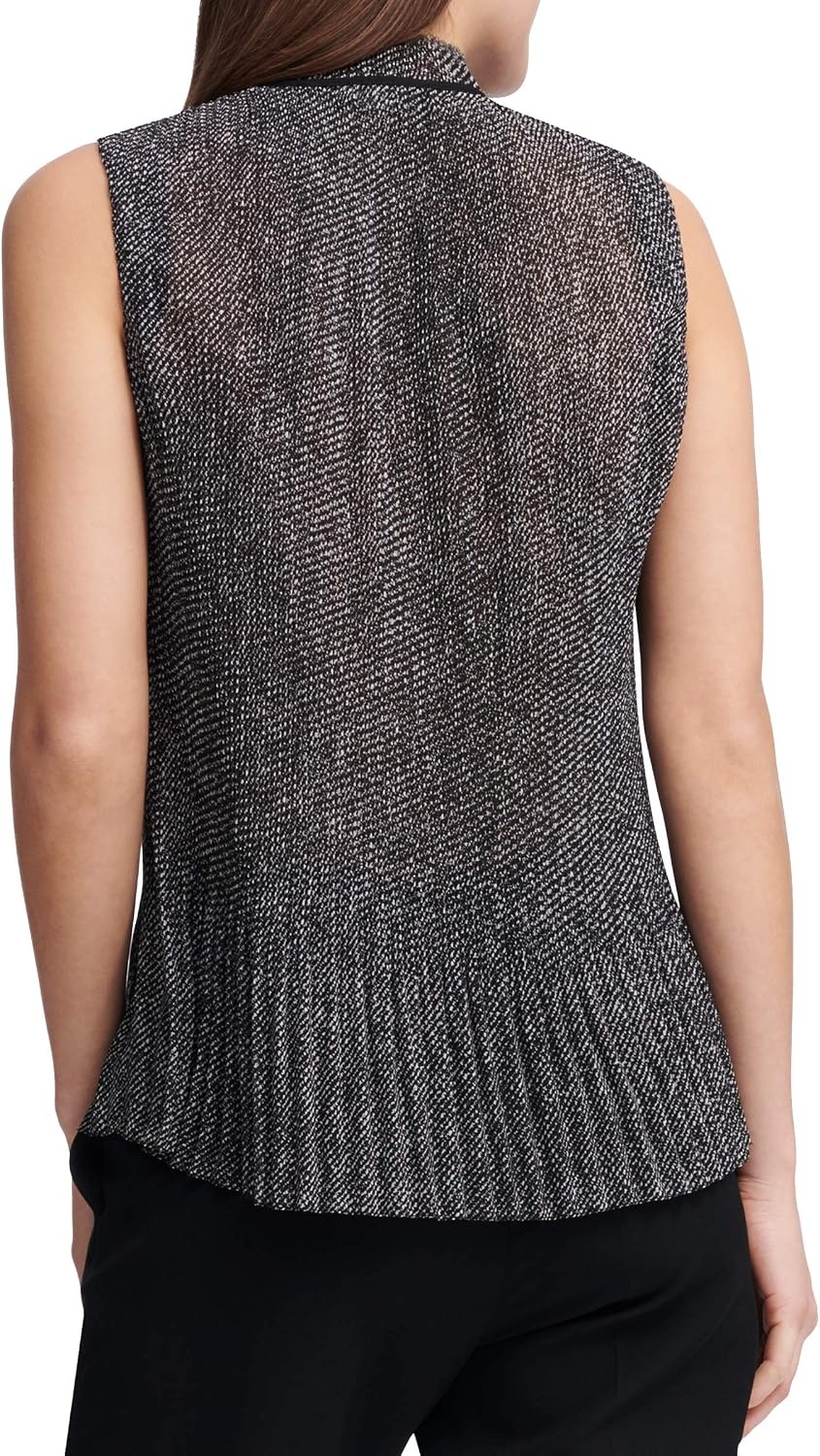 image:imageDKNY Womens Sleeveless Neck Tie BlouseBlackWhite