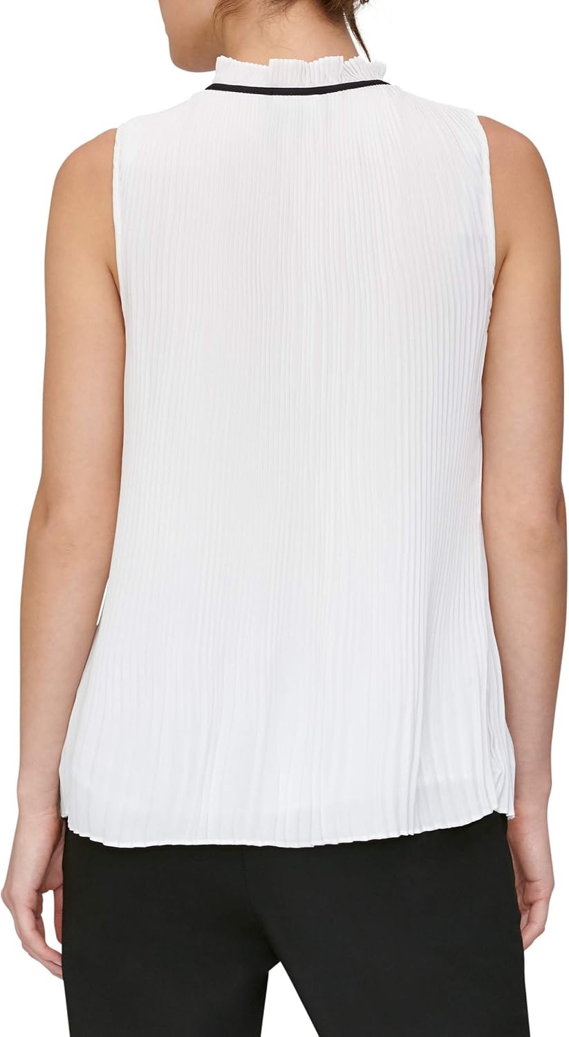 image:imageDKNY Womens Sleeveless Neck Tie BlouseWhiteBlack