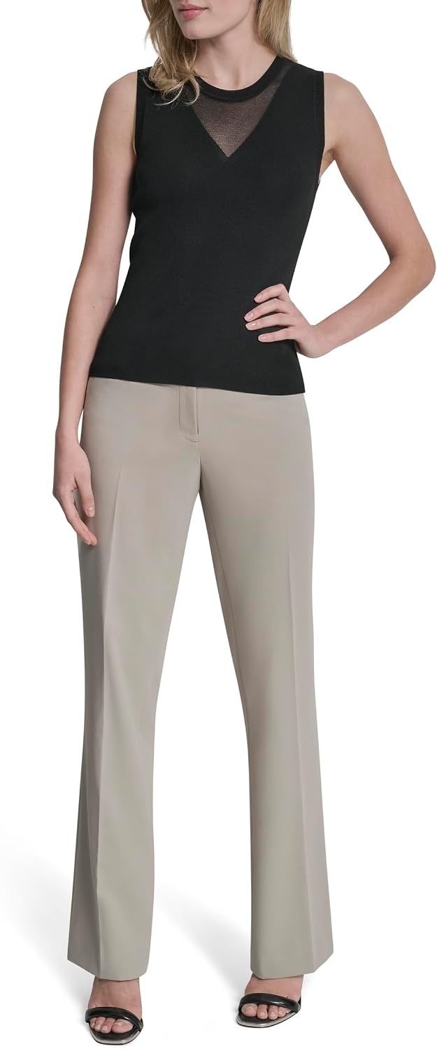 image:imageDKNY Womens Sleeveless Sweater with VNeck Sheer PanelBlack