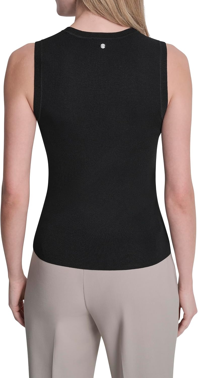 image:imageDKNY Womens Sleeveless Sweater with VNeck Sheer PanelBlack