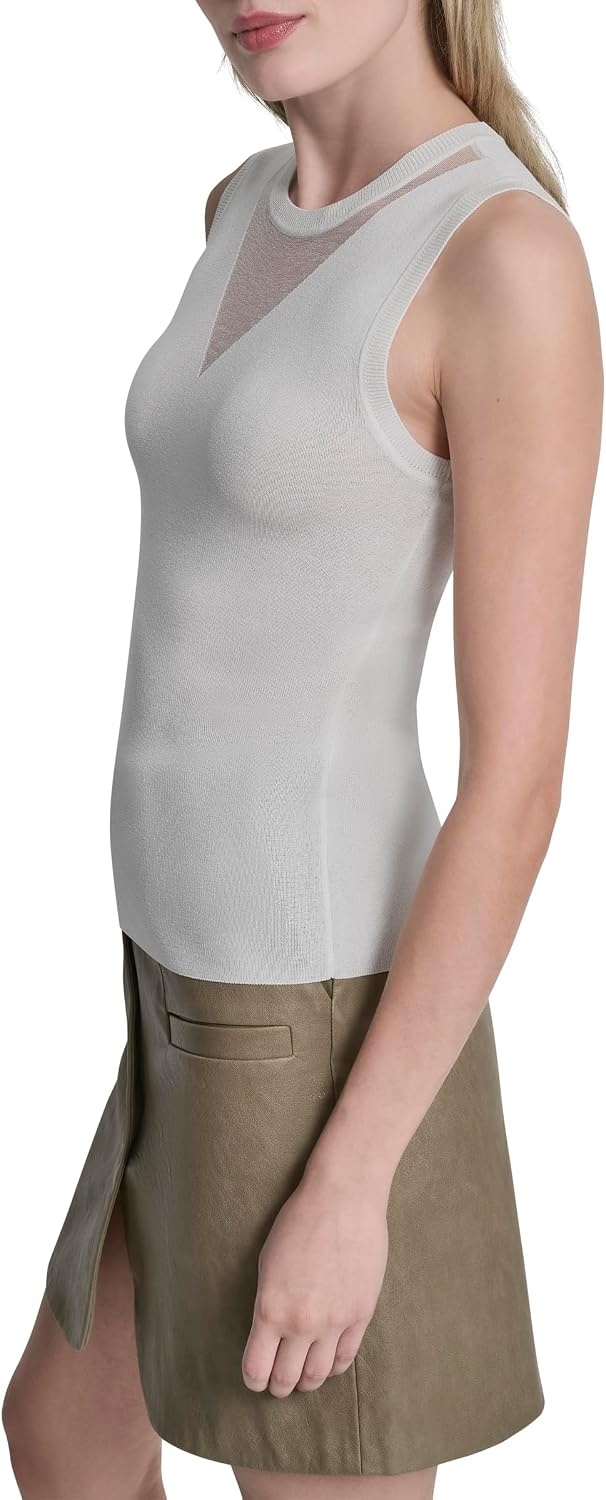 image:imageDKNY Womens Sleeveless Sweater with VNeck Sheer PanelIvory