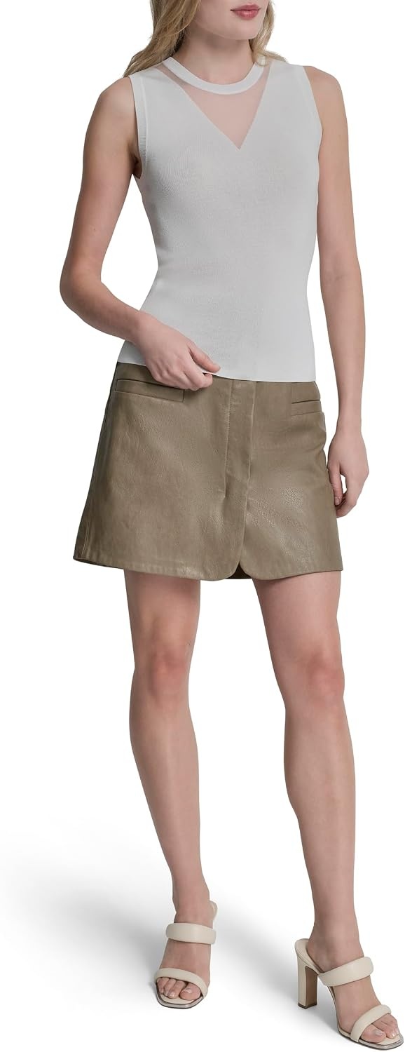 image:imageDKNY Womens Sleeveless Sweater with VNeck Sheer PanelIvory