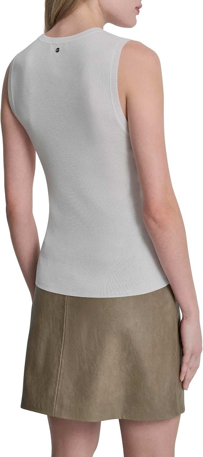 image:imageDKNY Womens Sleeveless Sweater with VNeck Sheer PanelIvory