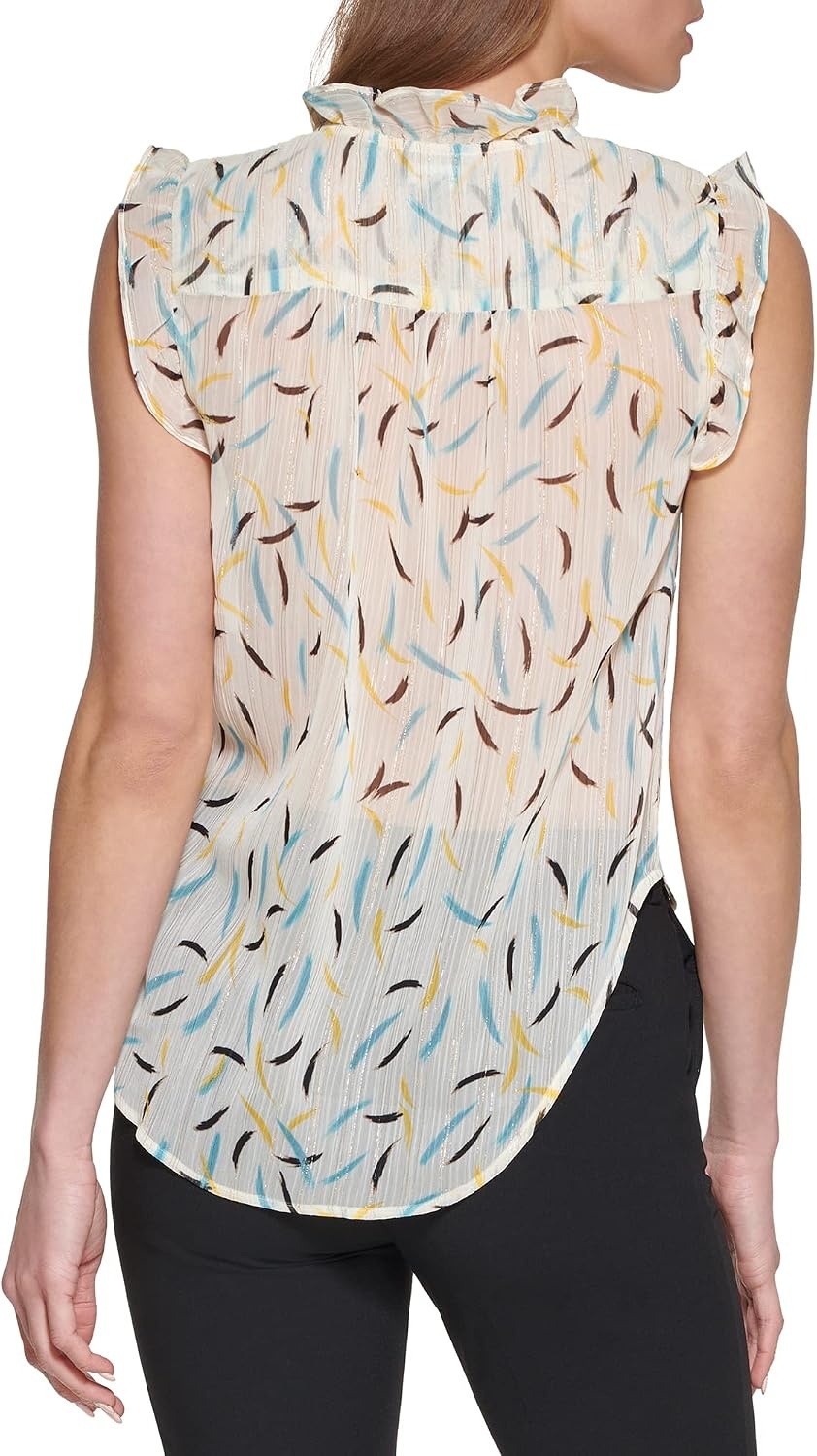 image:imageDKNY womens Dkny Sleeveless Ruffle BlouseParchment