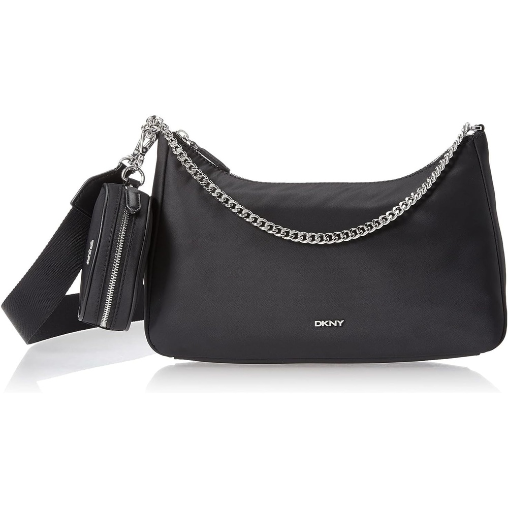 image:imageDKNY Womens Caelynn Nylon Shoulder BagBlackSilver