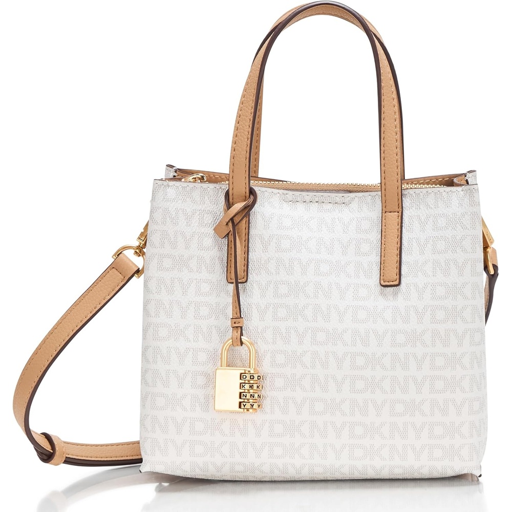 image:imageDKNY Womens Farah Logo Crossbody Satchel With Padlock CharmCreamCappuccino
