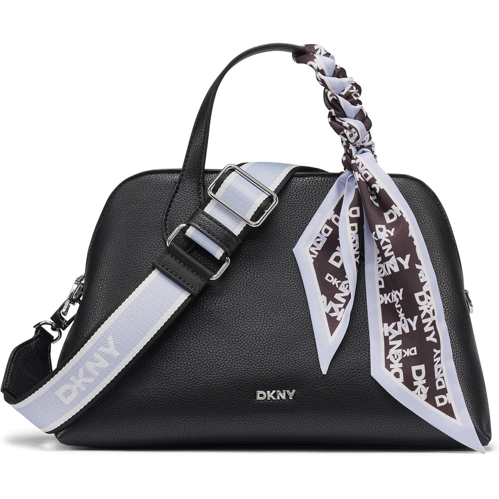 image:imageDKNY Womens Lilah Small Satchel Crossbody With ScarfBlackSilver