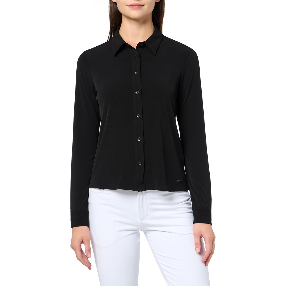 image:imageDKNY Womens Long Sleeve Collared Jersey BlouseJet Black