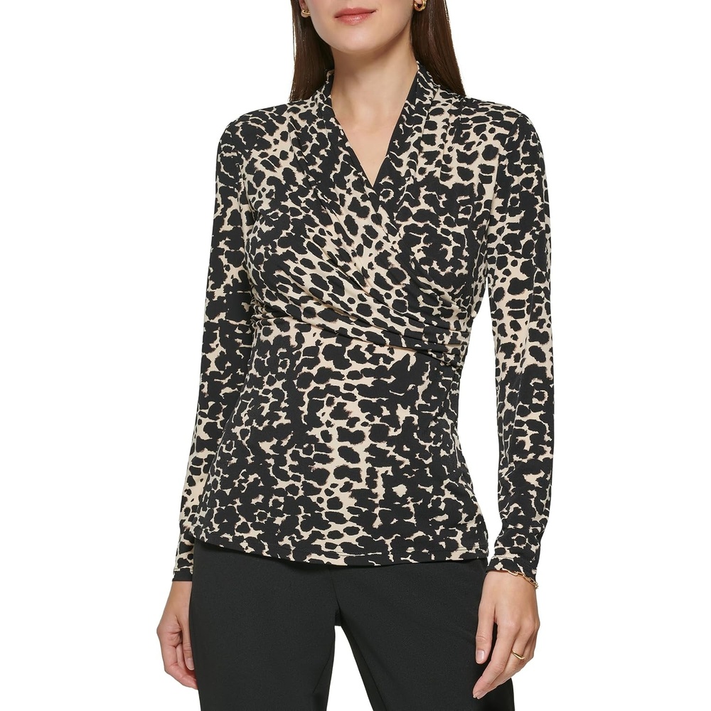 image:imageDKNY Womens Long Sleeve Cross Front Suit BlousePrint