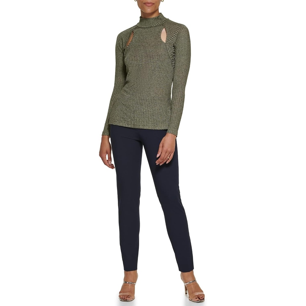 image:imageDKNY Womens Long Sleeve Cutout Knit BlouseOlive