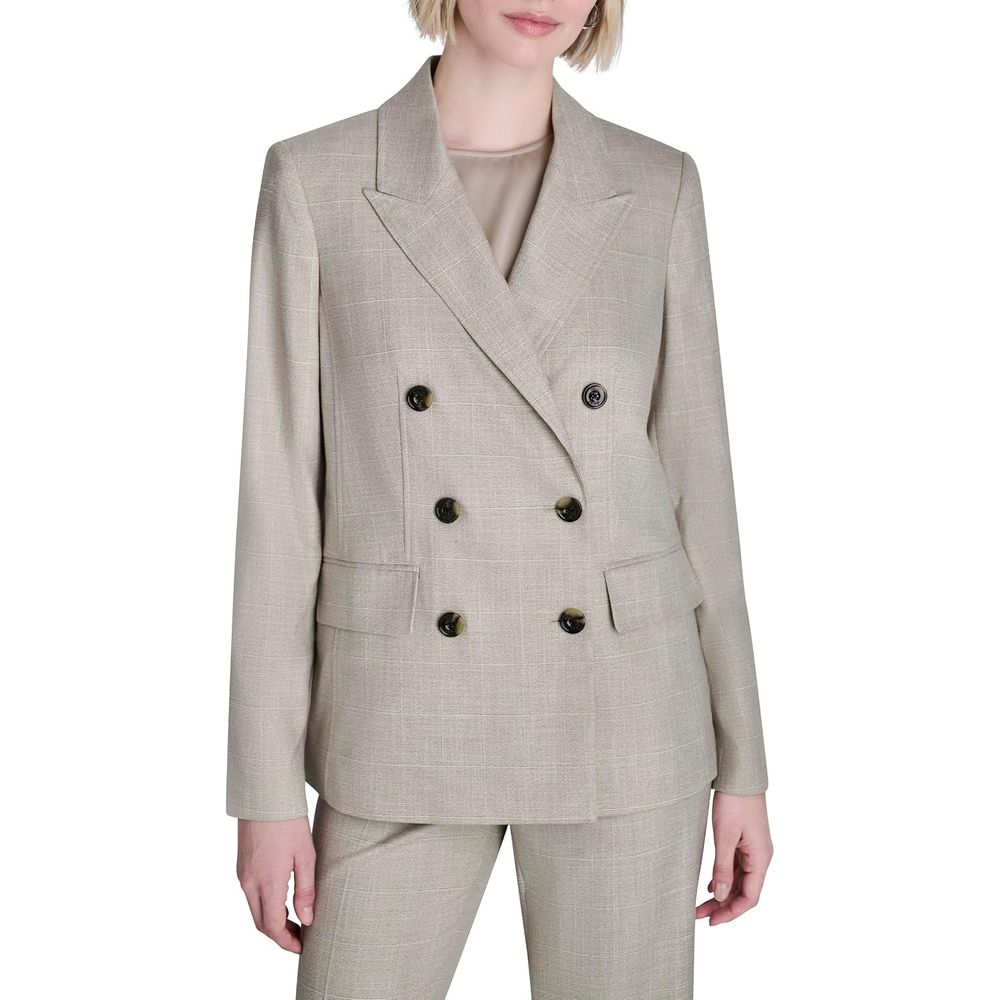 image:imageDKNY Womens Long Sleeve Notch Collar Double Breasted JacketPebbleWhite