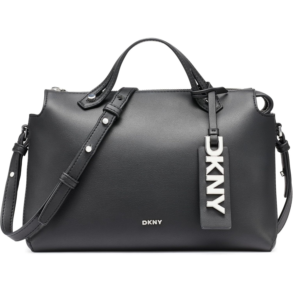 image:imageDKNY Womens Louisa Medium Satchel Bag With Adjustable Straps and Logo TagBlackSilver