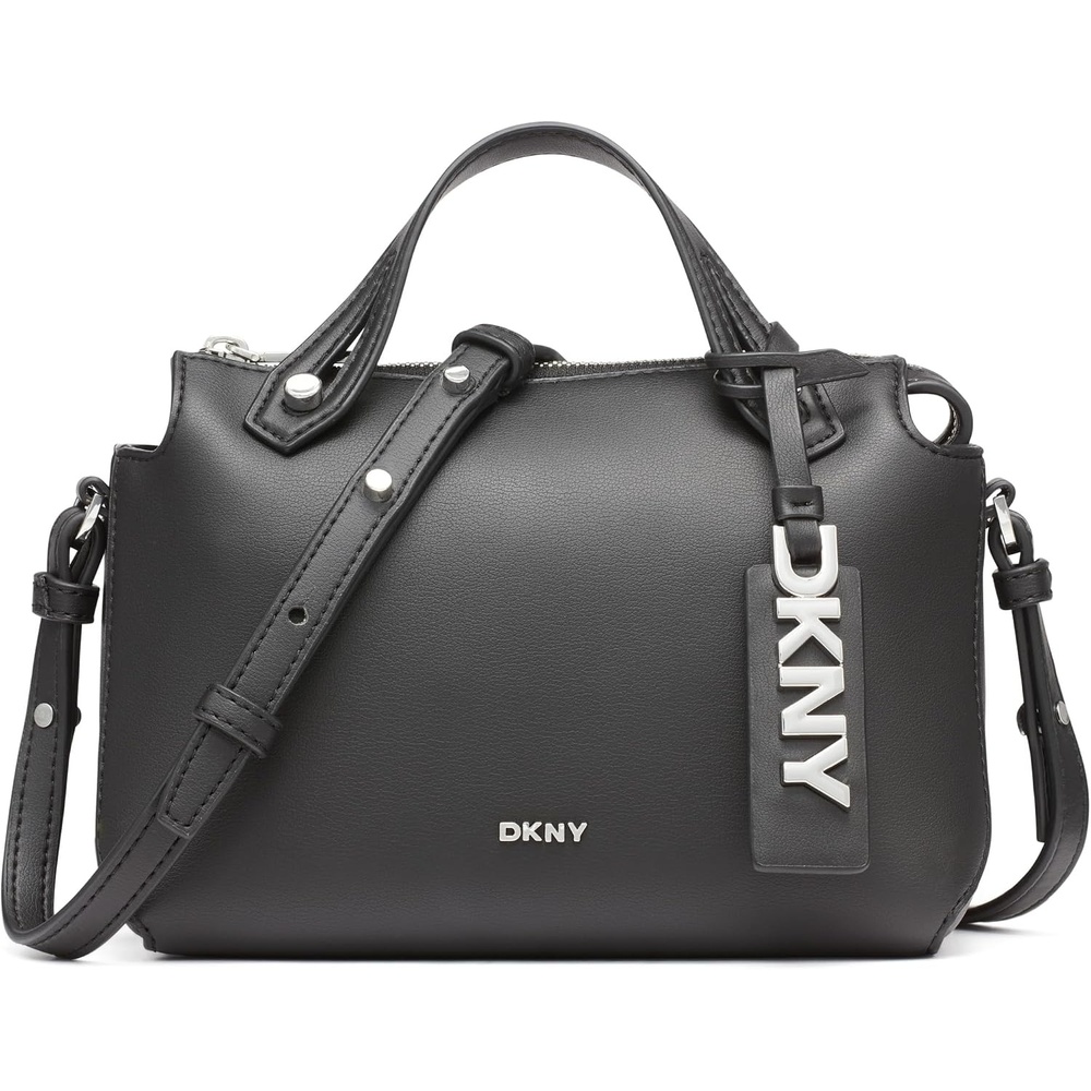 image:imageDKNY Womens Louisa Small Satchel Bag With Adjustable Straps and Logo TagBlackSilver
