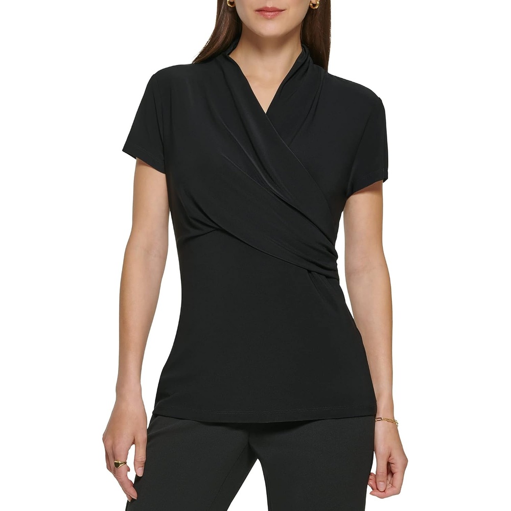image:imageDKNY Womens Short Sleeve Cross Front Suit BlouseBlack