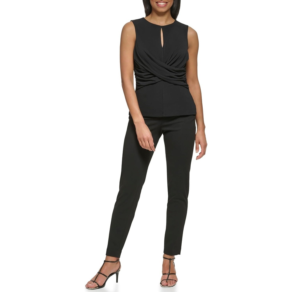 image:imageDKNY Womens Sleeveless Crossover BlouseBlack