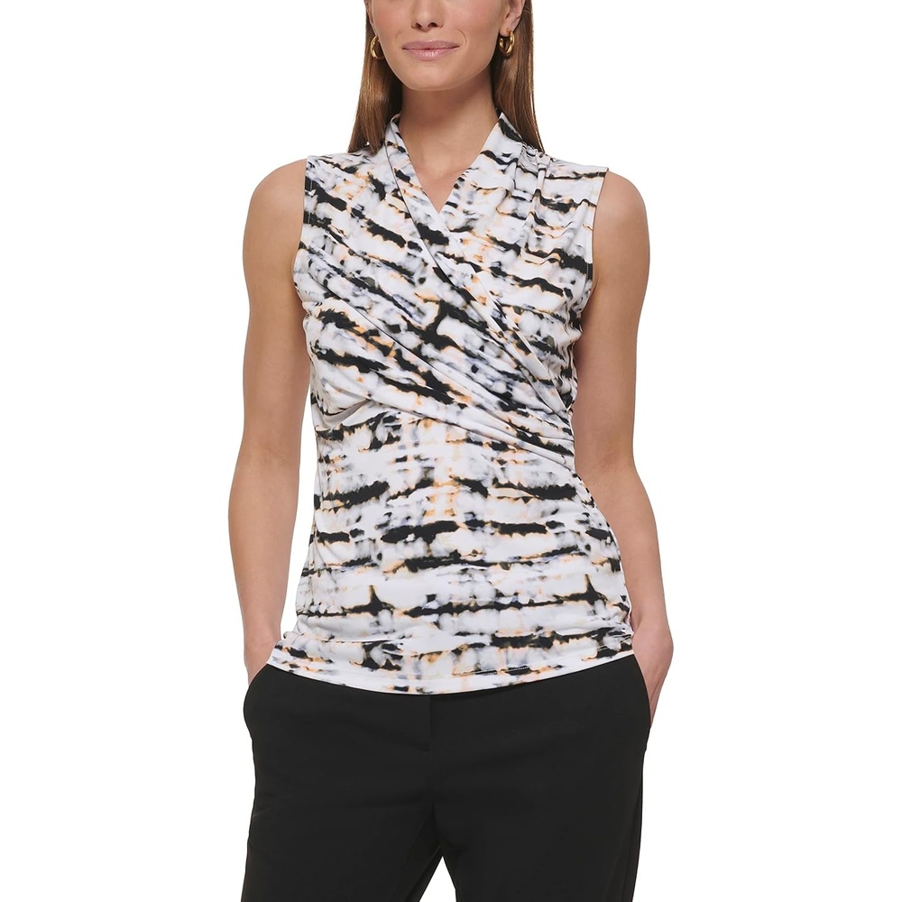 image:imageDKNY Womens Sleeveless Crossover BlouseSand