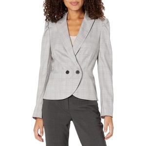 DKNY Women’s Business Casual One-Button Blazer(Grey/Pomegranate)