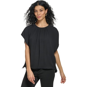 DKNY Womens Cap Sleeve Business Casual Blouse(Black)