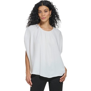 DKNY Womens Cap Sleeve Business Casual Blouse(Bright White)