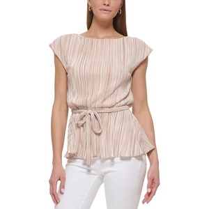 DKNY Women’s Cap Sleeve Business Casual Blouse(Cream/Sand)