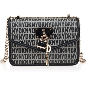 DKNY Women’s Elissa Small Shoulder Bag with Logo Charm(Black Logo Black)