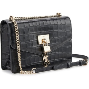 DKNY Women’s Elissa Small Shoulder Bag with Logo Charm(Black/Gold Combo)