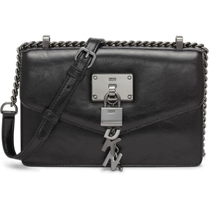DKNY Women’s Elissa Small Shoulder Bag with Logo Charm(Black/Gunmetal Legacy)
