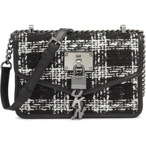 DKNY Women’s Elissa Small Shoulder Bag with Logo Charm(Black/White)