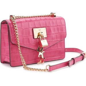 DKNY Women’s Elissa Small Shoulder Bag with Logo Charm(Electric Pink Multi Legacy)