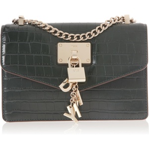 DKNY Women’s Elissa Small Shoulder Bag with Logo Charm(Green Croc)