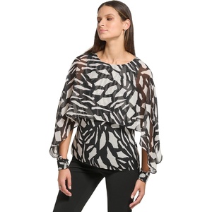 DKNY Women’s Long Caped Sleeve Blouse(Black Multi)
