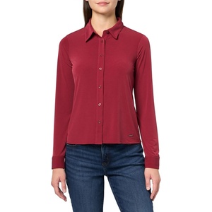 DKNY Women’s Long Sleeve Collared Jersey Blouse(Cabernet)