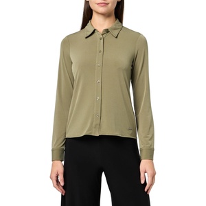 DKNY Women’s Long Sleeve Collared Jersey Blouse(Light Olive)