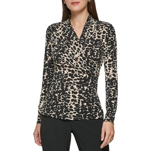 DKNY Women’s Long Sleeve Cross Front Suit Blouse(Print)