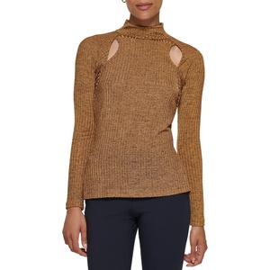 DKNY Womens Long Sleeve Cutout Knit Blouse(Pecan)