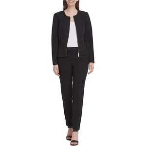 DKNY Women’s Peplum Zip Front Blazer Jacket(Black/Gold)