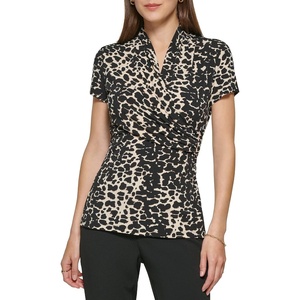 DKNY Women’s Short Sleeve Cross Front Suit Blouse(Print)