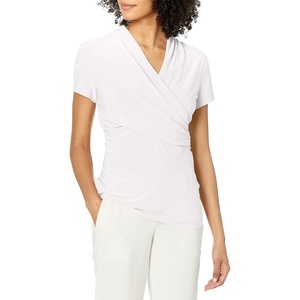 DKNY Women’s Short Sleeve Cross Front Suit Blouse(White)