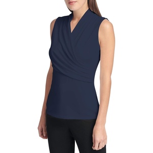 DKNY Women’s Sleeveless Crossover Blouse(Classic Navy)