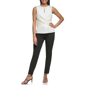 DKNY Women’s Sleeveless Crossover Blouse(Linen/White)