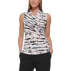 DKNY Women’s Sleeveless Crossover Blouse(Sand)