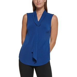 DKNY Womens Sleeveless Neck Tie Blouse(Lapis Blue)