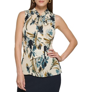 DKNY Womens Sleeveless Neck Tie Blouse(Pearl)