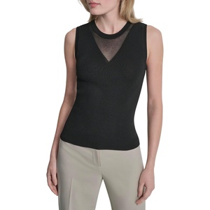 DKNY Women’s Sleeveless Sweater with V-Neck Sheer Panel(Black)