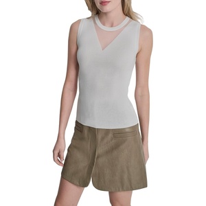 DKNY Women’s Sleeveless Sweater with V-Neck Sheer Panel(Ivory)