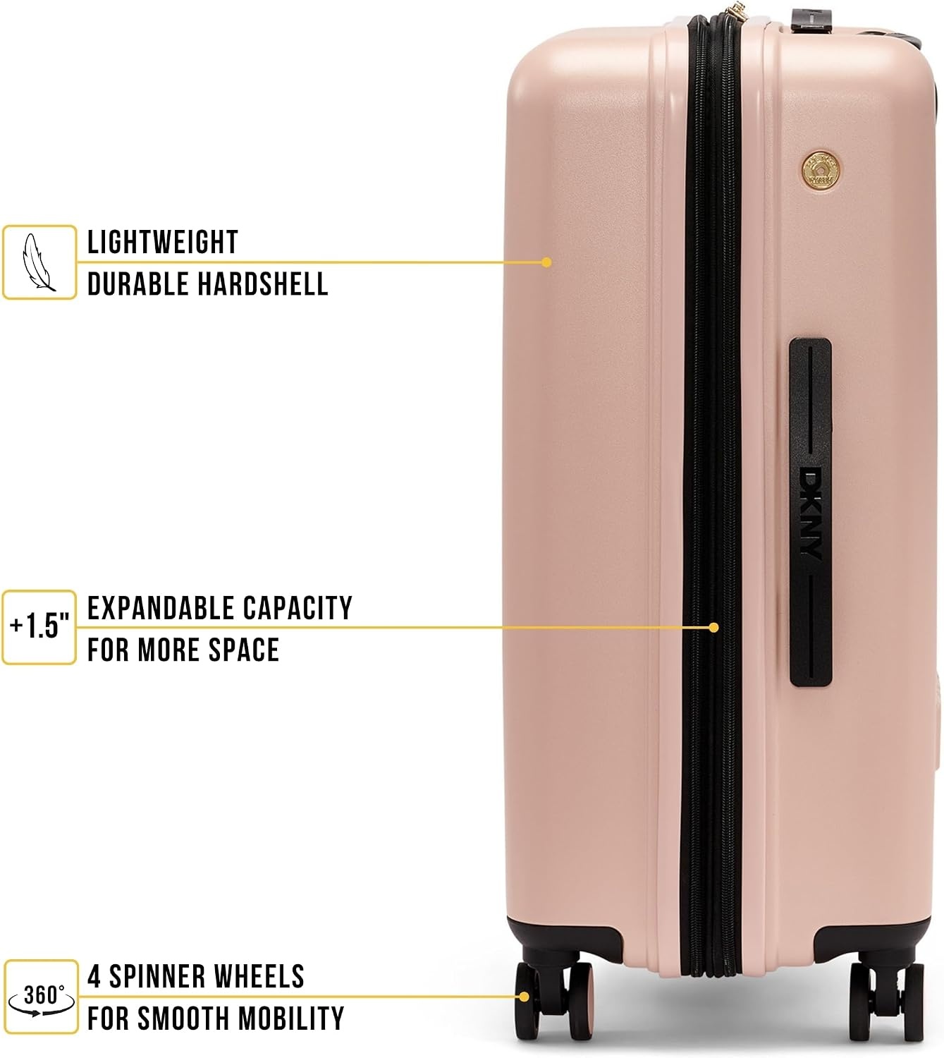 image:imageDKNY Amazon Exclusive On the Go 25 Hardshell Lightweight Expandable Checked Luggage with Spinner WheelsBlackBlush