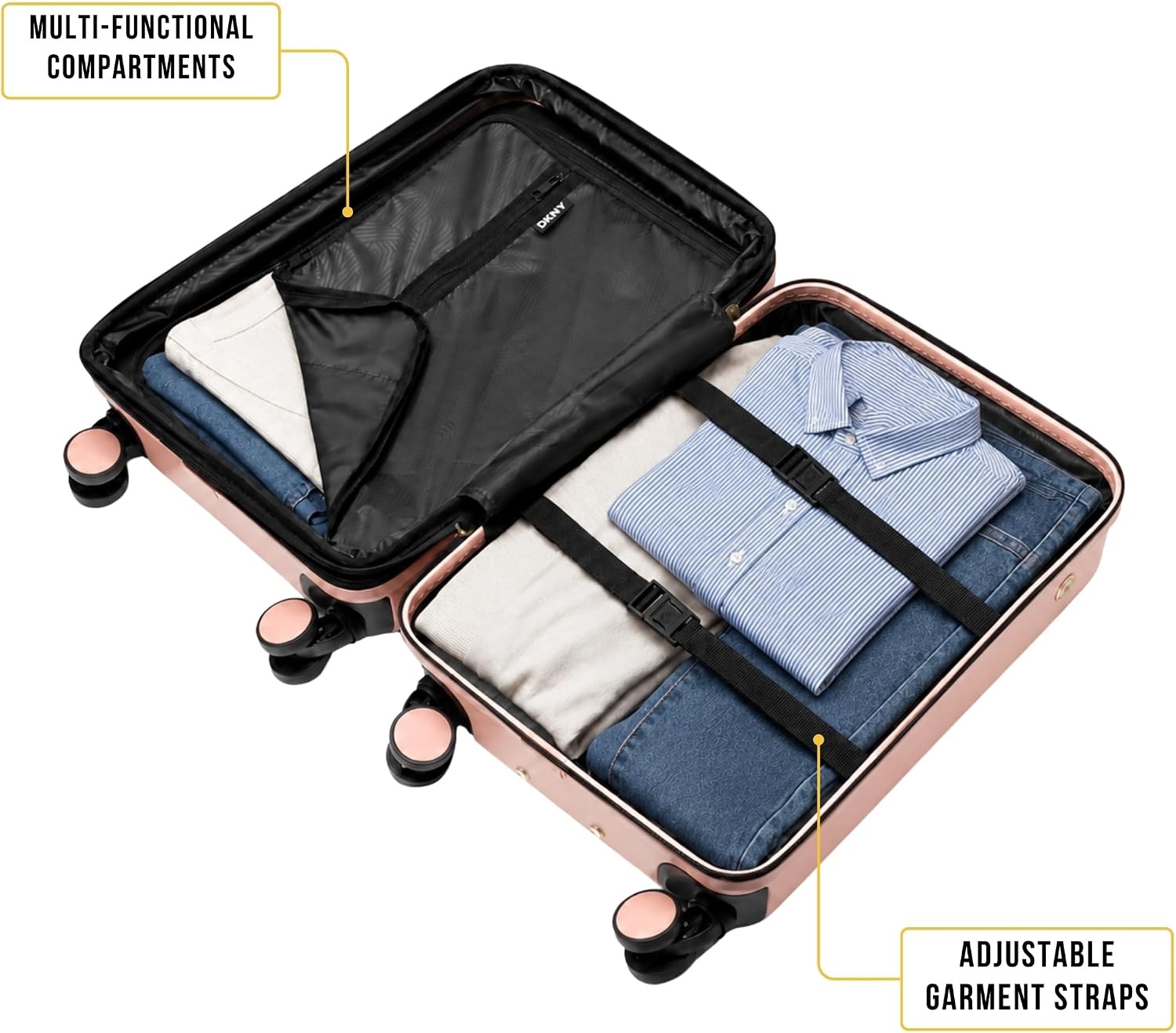 image:imageDKNY Amazon Exclusive On the Go 25 Hardshell Lightweight Expandable Checked Luggage with Spinner WheelsBlackNavy