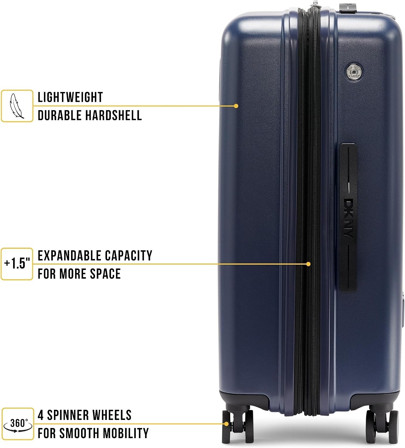 image:imageDKNY Amazon Exclusive On the Go 25 Hardshell Lightweight Expandable Checked Luggage with Spinner WheelsBlackNavy
