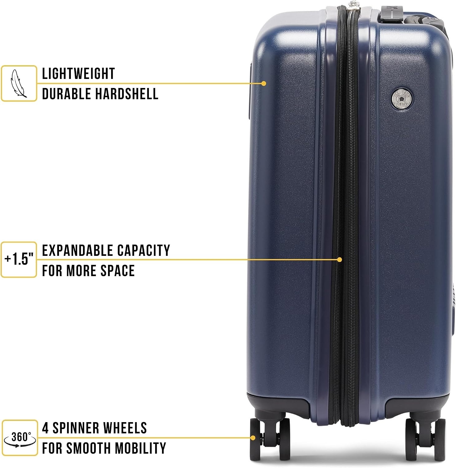 image:imageDKNY Amazon Exclusive On the Go 25 Hardshell Lightweight Expandable Checked Luggage with Spinner WheelsBlackNavy