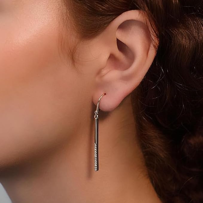 image:imageDKNY GoldTone HalfPav Bar Linear Drop Earrings Gold Earrings for Women Elegant Dangle Earrings Beautiful Womens Jewelry
